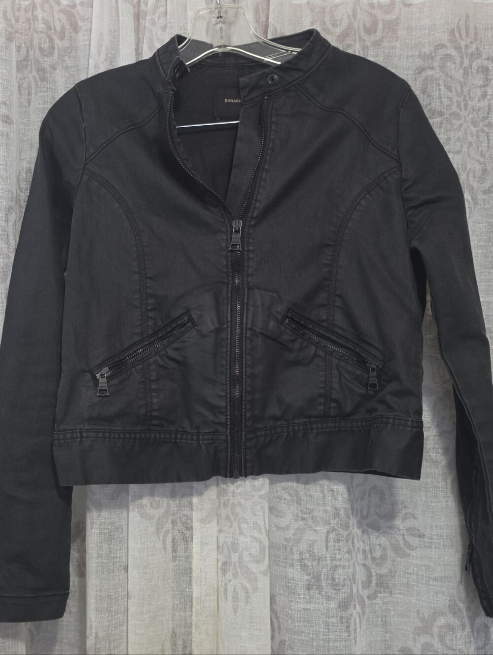 Vintage Banana Republic Black Cropped Zip-Up Moto Jacket